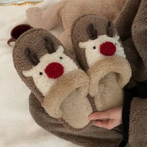 Women Winter Home Slippers Cartoon Deer Elk Non-slip Soft Warm House Shoes Men Ladies Bedroom Couples Floor Footwear size 36-41