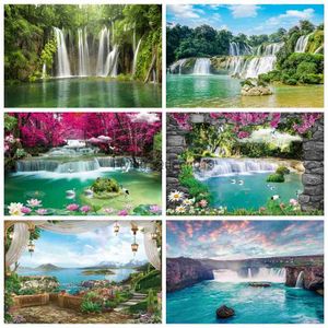 Background Material Nature Scenery Waterfall Mountain Water Spring Landscape Backdrop Window Forest Jungle Summer Background Photography Banner Prop YQ231003