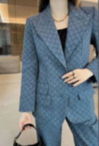 24 Women's Two Piece Pants Suit V-neck Single breasted Top Coat Pants Set Letter Fabric Low key and Luxury 102