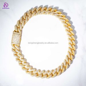 Fashion Customization Moissanite Cuban De 10mm 10k 14k 18k Gold Diamond Mossinate Cuban Chain 3 Row Stone Miami Cuban Link Chain