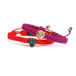 Bracelet tressé panthère en Cz pour Couples, bijoux à la mode, nouveau Micro pavé rose, œil léopard, Bracelets286Q