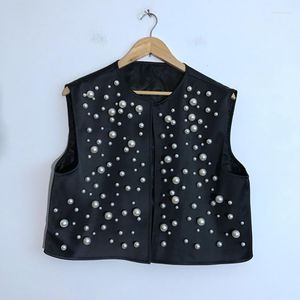 Men's Vests Stylish Elegant Pearl Ultra-Short Folding Loose Design Sleeveless Vest High Quality 2023 Trendy Streetwear Waistcoat