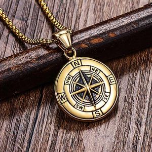 Stainless Steel Classic Antique Compass Necklace Men Star Letter Necklace Silver gold Color Round Jewelry Fashion Necklaces 2020232N