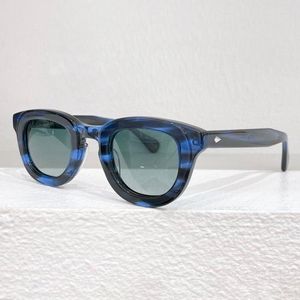 Sunglasses Classical Round Blue Tortoise Men Shades TELENA Series Hand Craft Acetate Solar Glasses Gradient Green Lens For Women