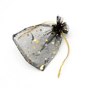 100 szt. Czarna gwiazda księżyca organza faworyzuj torby sznurkowe 4 size biżuterii ślubnej pakowanie torebki