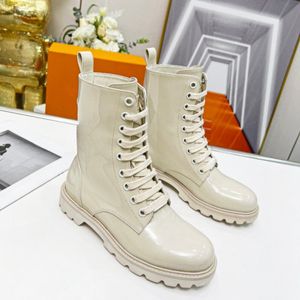 2023l outono e inverno moda feminina de alta qualidade elegante rendas até laca couro botas curtas e botas longas