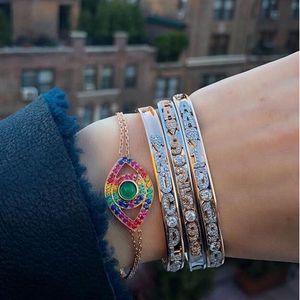 925 Sterling Silver Evil Eye Armband 8 Färger Rainbow Colorful CZ Lucky Turkish Jewelry Fine Silver Link Chain Armelets288g