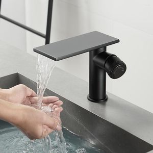 Bathroom Sink Faucets Waterfall Basin Faucet Black Brass Bath &Cold Water Mixer Vanity Tap Deck Mounted Washbasin