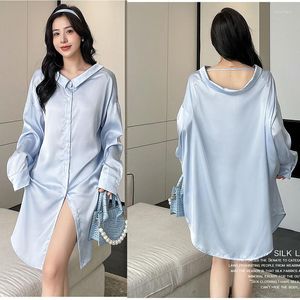 Mulheres sleepwear mulheres sleepshirt baggy rayon homewear sexy camisa oversize nightgwon solto feminino lingerie casa roupão nightwear