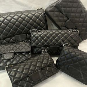 2310A Top Tier Mini-Quadrattasche für Damen, echtes Leder, mittelgroß, Kaviar-Lammleder, gesteppte Geldbörse, kleine Doppelklappe, schwarze Shouler-Box-Tasche, Luxus-Designer-Maxi-Kettenriemen, HandB