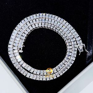 Varumärke Fashion Woman Emerald Cut 3x5mm Bling Hip Hop Jewelry VVS Lab Diamond S925 Sterling Silver Moissanite Chain Tennis Necklace