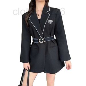 Designer Womens Jackets Ladies Elegant Mystic Black Blazer girdle classic badge top and skirt set long skirt jacket lapel tunic coat socialite 3K5W