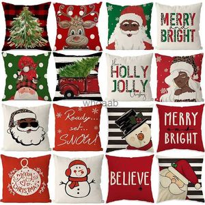 Pluszowe poduszki Poduszki Snowman Alphabet Plaid Cushion Cover Xmas Święty Mikołaj 45x45 Poduszka łosia okładka Wesołych Świąt Office Sofa B0351 YQ231003