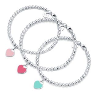 Beaded Charm Bracelets For Women 925 Sterling Silver Top Quality Red Pink Blue Green Heart Charms Luxury Designer Jewelry Lady Gif199q