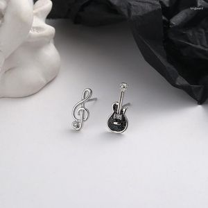 Boucles d'oreilles tendance couleur argent Note de musique guitare asymétrique petit pour femmes fille cadeau bijoux de mode livraison directe en gros