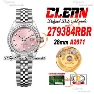 Clean Factory CF 279384RBR A2671オートマチックレディースウォッチ28mm Daimonds Bezel Pink Diamond Dial 904L Jubileesteel Bracet SuperバージョンレディースPuretimewatch 0003