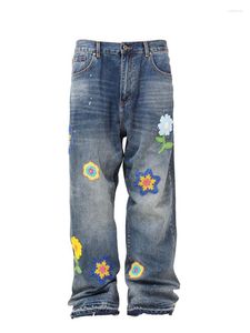 Herren-Jeans, Designer-Persönlichkeit, 23SS, Original gewaschene und getragene Hose mit geradem Bein, Häkelstickerei, lockere, trendige, elegante Hose