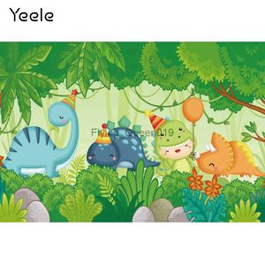 Materiale di fondo Yeele Cartoon Baby Dinosaur Compleanno Jungle Portrait Decorazioni per feste Fondale fotografico Sfondi fotografici per studio fotografico YQ231003
