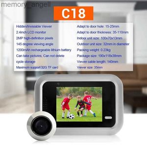 Doorbells Escam C18 HD 1080P Dijital LCD 2.4inch Video Kapı Zili Peephole Görüntüleyici Kapı Göz İzleme Kamerası 145 Derece Kapı Anı Kamera YQ2301003