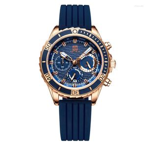 Orologi da polso Orologio al quarzo per uomo Sport Moda Personalizzato Quadrante in oro blu Calendario luminoso 3bar Cronometraggio impermeabile Cinturino in silicone Reloj Hombre