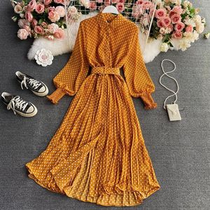 Casual Dresses Polo Chiffon Shirt Collar Dress Spring And Autumn Chic Gentle Style Temperament Wrapped Waist Large Fold Long