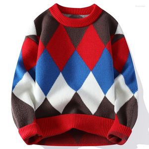 Maglioni da uomo Autunno Inverno Maglione di lana O Collo Pullover Camicia con fondo Colore abbinato Tutta la maglia oversize