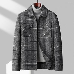 Men's Jackets England Style Men Elegant Gray White Plaid Cashmere Blend Coats Turn Down Collar Single Breasted Woolen Tweed Outfits