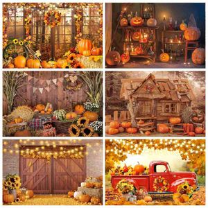 Background Material Autumn Halloween Pumpkin Harvest Barn Backdrop Fall Maple Leaf Baby Birthday Party Photography Background For Photo Studio YQ231003
