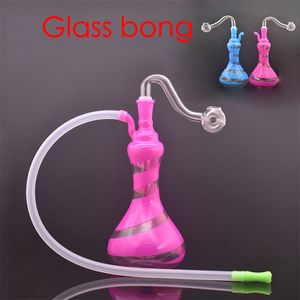Großhandel Mini Shisha Bunte Vase Form Neueste Glas Ölbrenner Bong Wasser Dab Rig Bongs Rohr mit Silikonschlauch und 10mm männlicher Schüssel zum Rauchen