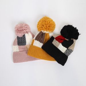 Berets alta qualidade colorido chapéu de malha natal com bolas de pele inverno lã unisex quente crânios gorros presente balde