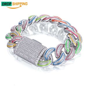 brand fashion woman Dropshipping Glow in the Dark 18mm Emaille plattiert 925 Sterling Silber Vvs Moissanit Iced Out Cuban Link Armband für Männer