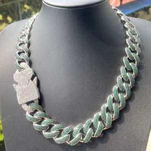 20mm Wide Green Cuban Necklace Gold Plated 3rows 5a Cz Copper Cuban Link Chain for Man