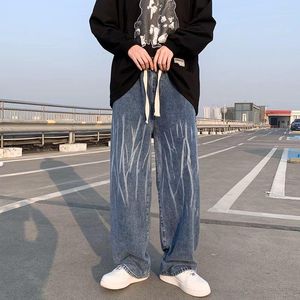 Herr jeans vår sommar baggy jean pants män för pojkar elastisk midja koreansk mode streetwear överdimensionerad trend brett ben