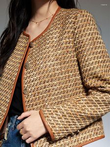 Women's Jackets High Quality Old Money Style Women Outfit Fall French Leather Collage Wool Tweed Braided Haute Chic Top Coat