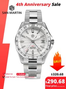 Other Watches San Martin 39mm Luxury Men's Business Dress GMT Watch NH34 Automatic Mechanical Date Windows Waterproof 100m Luminous SN0129 230928