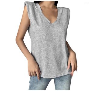 Women's Tanks Ladies Fashion Solid Sleeveless V-Neck T-Shirt With Shoulder Pad Loose Vest Top Women Blouse 2023 T Shirt For Y2k