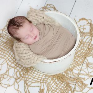 Blankets Don&Judy Hand Knitted Born Pography Props 80x80cm Chunky Burlap Layer Net Hessian Jute Backdrop Blanket Rope