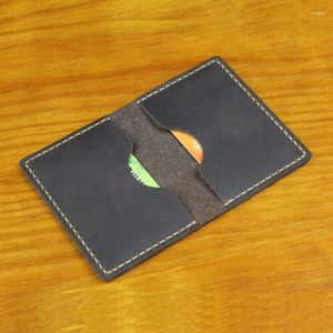 Card Holders Handmade Crazy Horse Genuine Leather Men Holder Small Business Wallet Women Credit ID