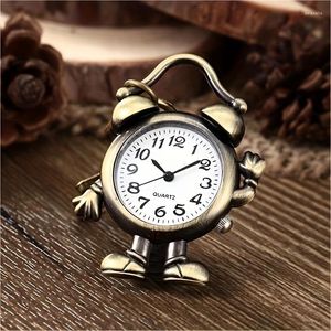 Pocket Watches Cute Human Shape Clock Watch Vintage Bronze Keychain Novelty Quartz Car Pendant Bag Accessories Creative