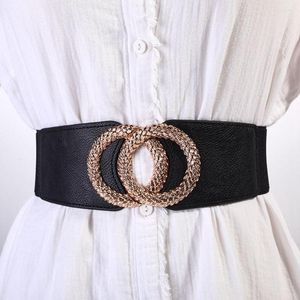 Belts Vintage All-match Female Corset Metal Round Buckle Elastic Waist Strap Wide Waistband PU Leather Cummerbund Skirt Decorations