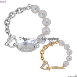 Okulary przeciwsłoneczne Western Cesarzowa Dowager Vivian Vivienne Oval Brand Mix Pearl OT Button Bransoletka Ins Star Fashion Girl Drop dostanie dostępu DHE0M