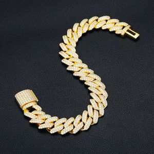Varumärke Fashion Woman Custom Jewelry Men's Armband 14mm Gold Plated 925 Sterling Silver VVS Moissanite Diamond Miami Cuban Link Chain