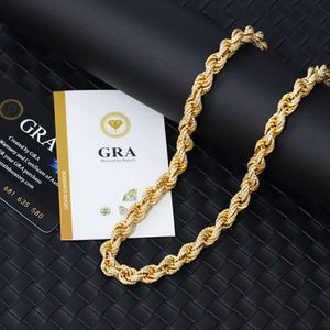 Nicho de alta qualidade banhado a ouro 925 prata esterlina hip hop corda colar torção 8mm com vvs moissanite para homens