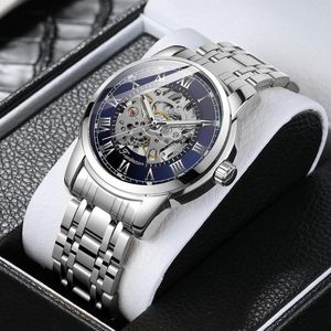 Wristwatches Men's Silver Stainless Steel Strap Wristwatch Reloj Para Hombre Mechanical Hand Wind Watches Male Clock Gift