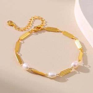 Strand Minar Unique Design 18K Real Gold Plated Brass Genuine Freshwater Pearl Chunky Chain Bracelet For Women Daily Accessories