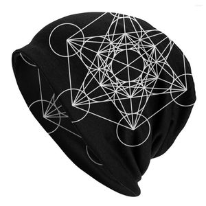 Berets Cubo Metatron Skullies Beanies Magia Mandala Chapéus Hip Hop Outono Inverno Ao Ar Livre Unisex Caps Quente Dupla Utilização Bonnet Tricô