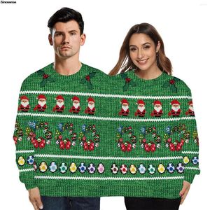 メンズセーターメンズとレディース2人醜いクリスマスセーター3D面白いプリントクリスマススウェットシャツカップルプルオーバーホリデーパーティージャンパートップ