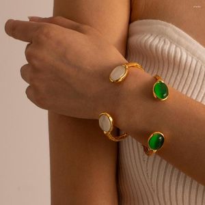 Strand rostfritt stål PVD 18K Guldpläterad pläterad färgglad kristallöppen armband för kvinna smycken grossist trendig