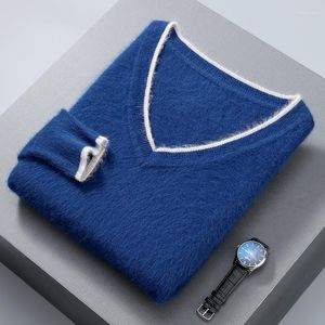 Erkek Sweaters Classics Krop Mink Vink Cashmere Büyük Boyut Moda V-Yok Örgü Gömlek Kış Erkekler Üstler Uzun Kollu Sıcak Jumper