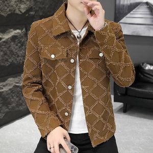 メンズジャケット男性用韓国ファッション格子縞のジャケット